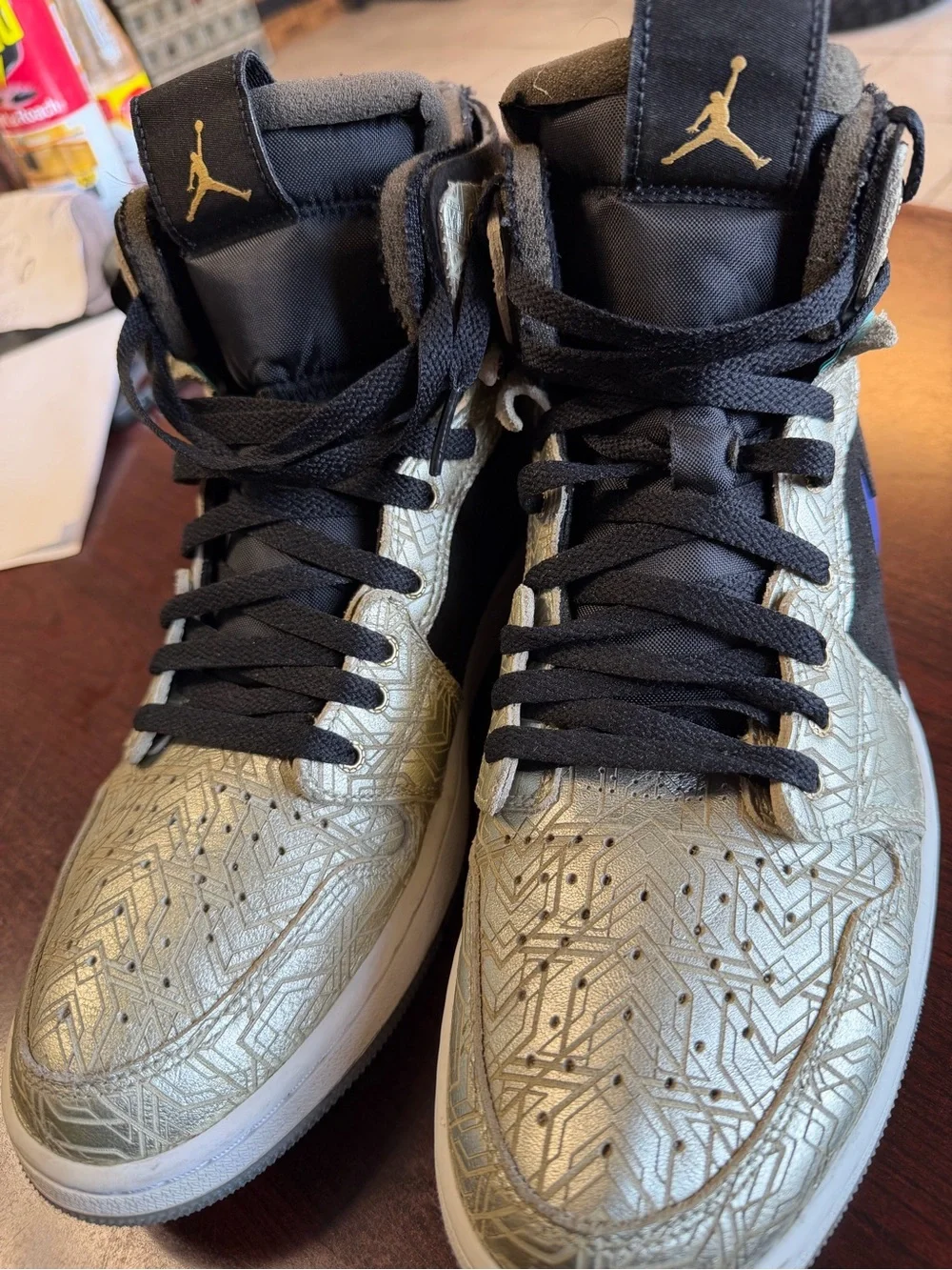 Jordan Kids High-Top Sneakers in Purple, Black, and Tan